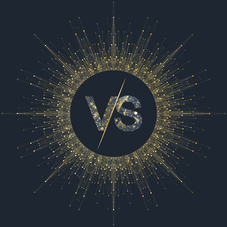 VS letters in the fractal element with connected lines and dots. Poster communication or particle...