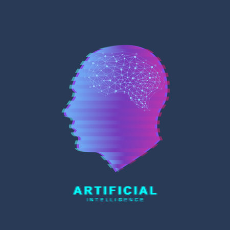 Artificial Intelligence Logo. Artificial Intelligence and Machine Learning Concept. Vector symbol AI. Neural networks and another modern technologies concepts. Technology sci-fi conceptのイラスト素材