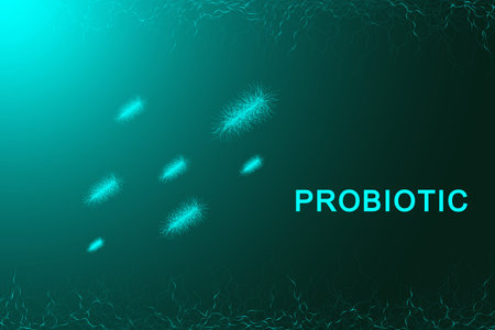 Probiotics flow. Concept design template with probiotic bacteria, bifidobacterium, molecule or atom,...