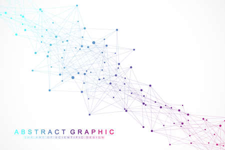 Geometric abstract background with connected line and dots. Network and connection background for your presentation. Graphic polygonal background. Scientific vector illustrationのイラスト素材