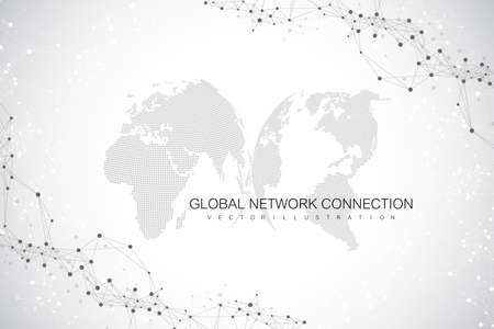 Geometric abstract background with connected line and dots. Network and connection background for your presentation. Graphic polygonal background. Scientific vector illustrationのイラスト素材