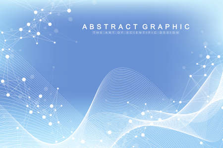 Big Genomic Data Visualization. DNA helix, DNA strand, DNA Test. Molecule or atom, neurons. Abstract structure for Science or medical background, banner.のイラスト素材