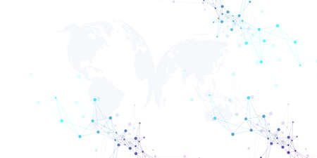 Geometric abstract background with connected line and dots. Network and connection background for your presentation. Graphic polygonal background. Scientific vector illustration.のイラスト素材