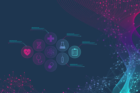 Big Genomic Data Visualization. DNA helix, DNA strand, DNA Test. Molecule or atom, neurons. Abstract...