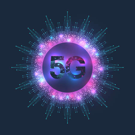 5G network wireless systems and internet vector illustration. Communication network. Business concept banner. Artificial Intelligence and Machine Learning Concept Bannerのイラスト素材