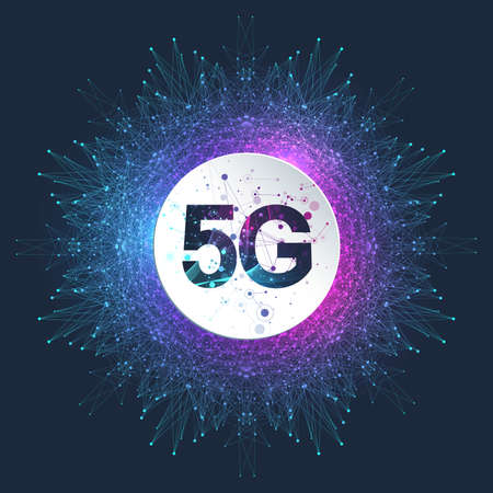 5G network wireless systems and internet vector illustration. Communication network. Business concept banner. Artificial Intelligence and Machine Learning Concept Bannerのイラスト素材