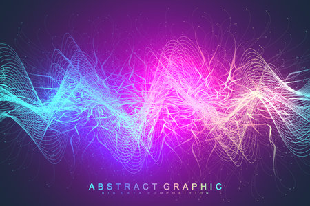 Abstract dynamic motion lines and dots background with colorful particles. Digital streaming...