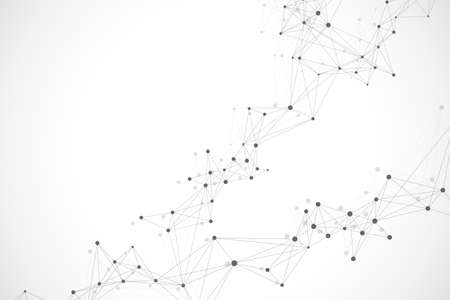 Geometric abstract background with connected line and dots. Network and connection background for your presentation. Graphic polygonal background. Wave flow. Scientific vector illustration.のイラスト素材