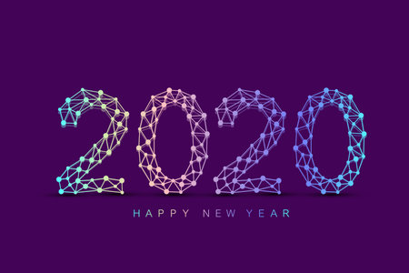 Text design Christmas and Happy new year 2020. Graphic background communication 2020. Connected...