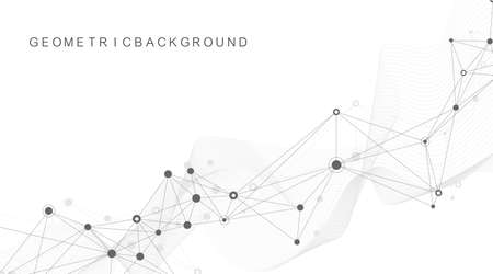 Geometric abstract background with connected line and dots. Network and connection background for your presentation. Graphic polygonal background. Wave flow. Scientific vector illustration.のイラスト素材