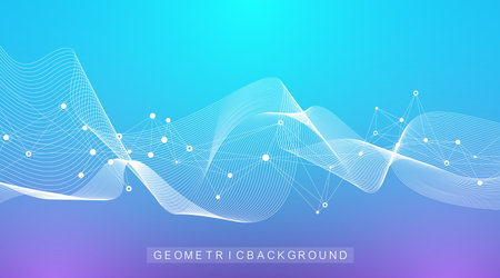 Abstract dynamic motion lines and dots background with colorful particles. Digital streaming...