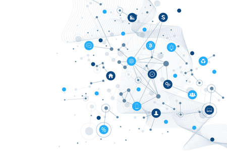 Internet of things IoT and networking concept for your design presentation. Futuristic network connection background for world trade. Internet of things business industry 4.0. Vector illustrationのイラスト素材