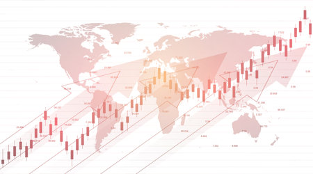 Stock market graph or forex trading chart for business and financial concepts. Stock market data. Bullish point, Trend of graph. Vector illustration.のイラスト素材