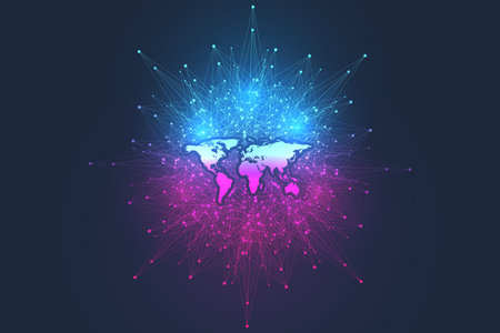 Global network connection. World map point composition concept of global business. Digital abstract background with connected lines and dots. Vector Illustrationのイラスト素材