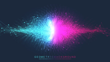 Expansion of life. Colorful explosion background with connected line and dots, wave flow....