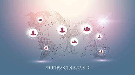Social media network and marketing concept on World Map background. Global business concept and internet technology, Analytical networks. Vector illustrationのイラスト素材