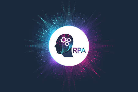 RPA Robotic process automatisation. Futuristic banner template concept RPA. Innovation technology. Artificial intelligence. RPA Vector illustrationのイラスト素材