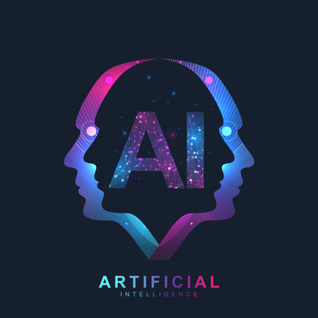 Artificial Intelligence Plexus effect. Artificial Intelligence and Machine Learning Concept. Vector symbol AI. Neural networks and another modern technologies concepts. Technology sci-fi concept.のイラスト素材