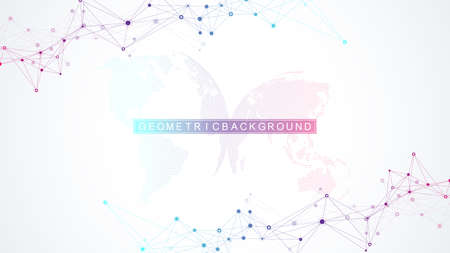 Geometric abstract background with connected line and dots. Network and connection background for your presentation. Graphic polygonal background. Wave flow. Scientific vector illustrationのイラスト素材