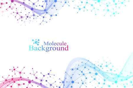 Colorful molecules background. DNA helix, DNA strand, DNA Test. Molecule or atom, neurons. Abstract structure for science or medical background, banner. Scientific molecular vector illustrationのイラスト素材
