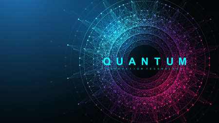 Quantum computer innovation technology concept. Sphere explosion background. Deep learning artificial intelligence. Big data algorithms visualization quantum explosion vector illustrationのイラスト素材