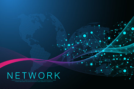 Global network connection concept. Social network communication in the global business. Big data visualization. Internet technology. Vector illustration.のイラスト素材