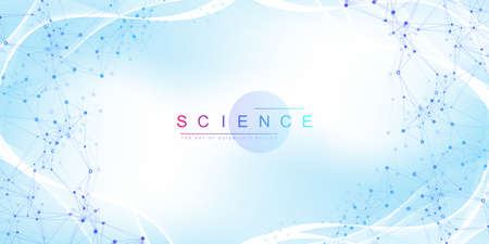 Scientific vector illustration genetic engineering, DNA helix, DNA strand, molecule or atom, neurons. Genomic sequences visualization. Abstract structure for Science or medical background.のイラスト素材