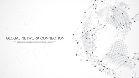 Global network connection concept. Social network communication in the global business. Big data visualization. Internet technology. Vector illustration.のイラスト素材