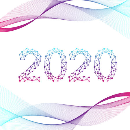 Text design Christmas and Happy new year 2020. Graphic background communication 2020. Connected...