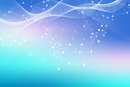 Expansion of life. Colorful explosion background with connected line and dots, wave flow....