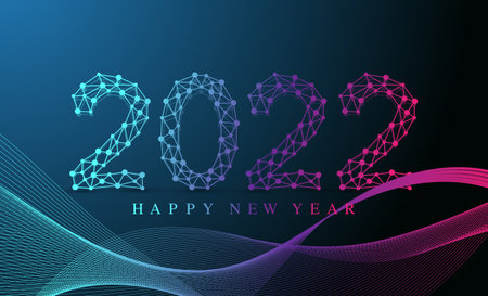 Modern technology template for Merry Christmas and Happy New Year 2022 with connected lines and dots. Digital geometric effect. Vector illustrationのイラスト素材