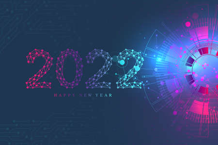 Modern technology template for Merry Christmas and Happy New Year 2022 with connected lines and dots. Digital geometric effect. Vector illustrationのイラスト素材