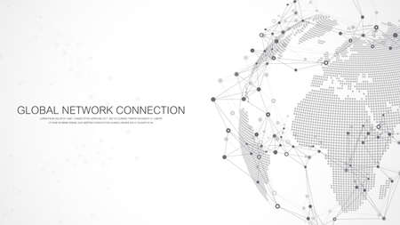Global network connection concept. Social network communication in the global business. Big data visualization. Internet technology. Vector illustration.のイラスト素材