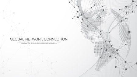 Global network connection concept. Social network communication in the global business. Big data visualization. Internet technology. Vector illustration.のイラスト素材