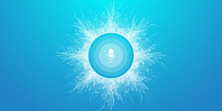 Voice assistant concept. Vector sound wave. Voice and sound recognition equalizer wave flow background. Personal assistant and voice recognition. Abstract amplitude of sound. Vector Illustrationのイラスト素材