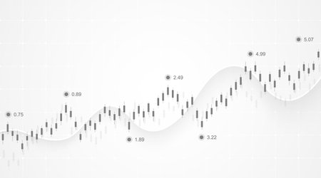 Financial data graph chart on grey background. Business background with candlesticks chart for reports and investment. Financial market trade concept.のイラスト素材