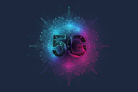 5G network wireless systems and internet vector illustration. The concept of 5G network, high-speed...