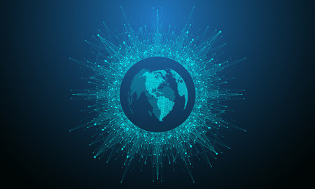 Global network connection concept. Social network communication in the global business concept. Big data visualization. Internet technology. Vector illustration.のイラスト素材