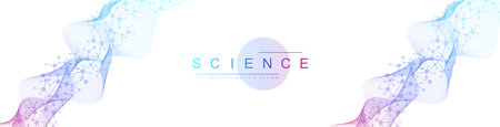 Molecular abstract structure background. Scientific vector illustration with molecule DNA. Medical, science and technology concept for banner template or headerのイラスト素材