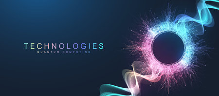 Quantum Computing Idea Design Element Concept. Deep Learning Artificial Intelligence. Generative AI. Big Data Algorithms Visualization For Business, Science Presentations, Posters, Covers.のイラスト素材