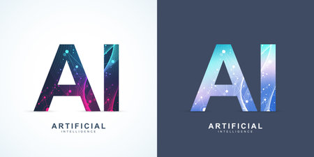 AI Banner Concept In The Digital Style. Generative Ideas Design Element For Internet Technology. Futuristic Technology Concept Artificial Intelligence.のイラスト素材
