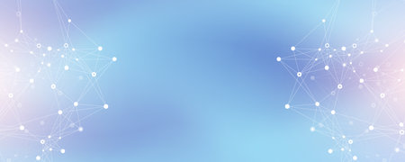 Abstract tech network connection dots. Digital technology and big data analysis background. White background with plexus lines. Geometric background with abstract meshのイラスト素材