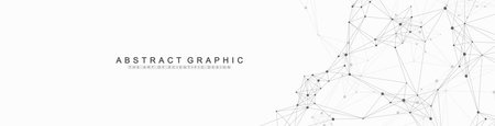 Abstract tech network connection dots. Digital technology and big data analysis background. White background with plexus lines. Geometric background with abstract meshのイラスト素材