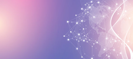Global network connection banner design template. Header social network communication in the global business concept. Big data visualization. Internet technologyのイラスト素材