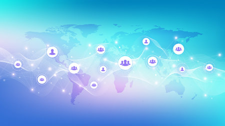 Global network connection banner design template. Header social network communication in the global business concept. Big data visualization. Internet technologyのイラスト素材
