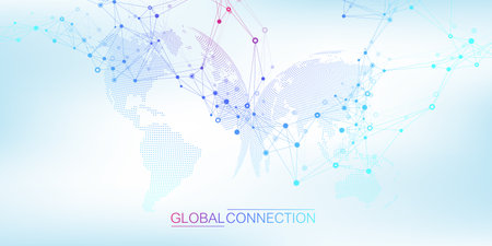 Plexus abstract digital background. Digital network connection banner design template in the global business concept. Big data visualization. Internet technologyのイラスト素材