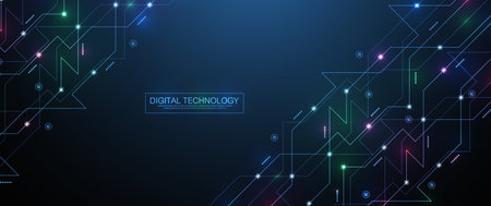Abstract digital technology background. Digital tech motherboard texture design. Engineering circuit board concept for poster, header, banner, footer, website, presentation.のイラスト素材