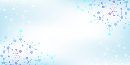 Colorful molecules background. DNA helix, DNA strand, DNA Test. Molecule or atom, neurons. Abstract structure for science or medical background, banner. Scientific illustration.の写真素材