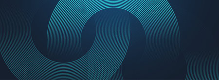 Modern abstract blue background with circle lines. Geometric stripe line art design for poster, brochure, cover, website, header, web banner, presentationのイラスト素材
