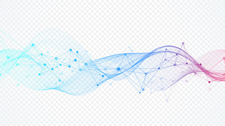 Abstract tech network connection dots. Digital background and big data technology. Blue background with plexus lines. Geometric background with abstract meshのイラスト素材